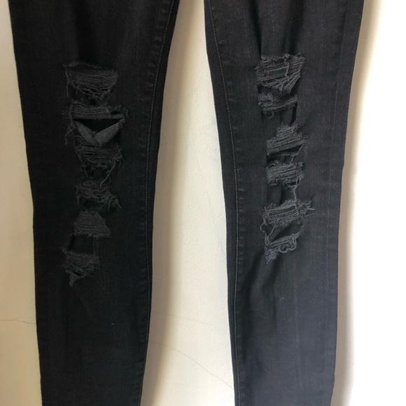 J Brand Women’s High Waisted Skinny Black Jeans Distressed Mob Wife Size 27 - Picture 4 of 8